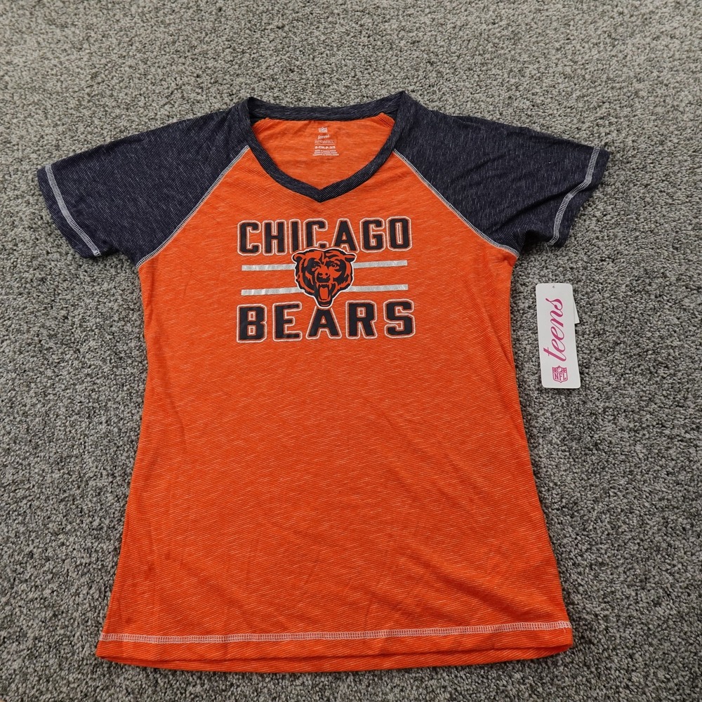 NEW Chicago Bears Shirt Teens S‎ Orange Blue NFL Football Youth Girls Raglan Tee